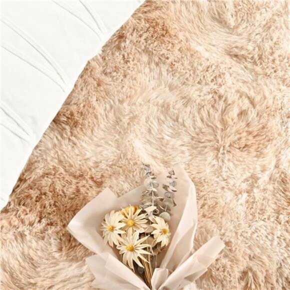 8x10 Feet Large Area Rugs for Living Room,Tie-Dyed Beige Shaggy Rug Fluffy Throw - Picture 5 of 7